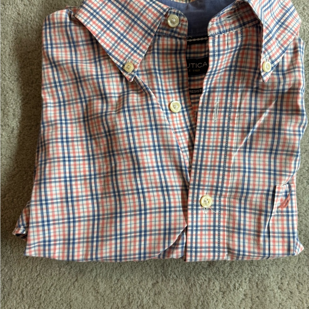 Nautica Red and Blue Casual Button Down Shirt